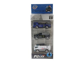 Sada 3 policejních aut, kovová; 18,5x9x4cm, W/B