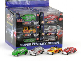 Sportovní kovové auto, display 24ks; 22x17x17cm, Box