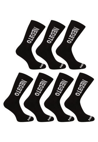 7PACK ponožky Nedeto vysoké černé (7NDTP001-brand) S