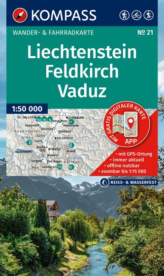 KOMPASS Wanderkarte 21 Liechtenstein, Feldkirch, Vaduz 1:50.000
