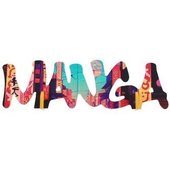 Dřevěná dekorace Manga – barevný nápis na stůl, 27 cm