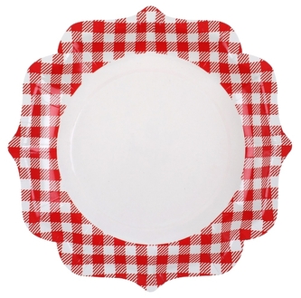 Papírové talíře červenobílé kostkované – venkovský styl, 21 cm, 10 ks
