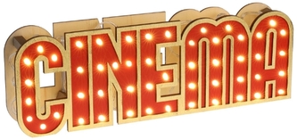 Svítící nápis CINEMA – dřevěná dekorace s LED světly