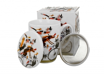 Porcelánový hrnek se sítkem Psí svět PES NA KOLE, 360 ml