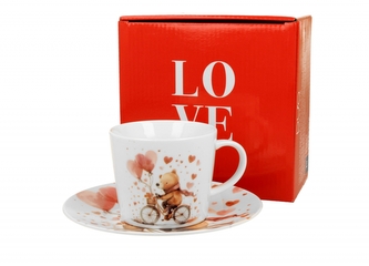 Porcelánový šálek s podšálkem BEAR ON A BIKE 240 ml