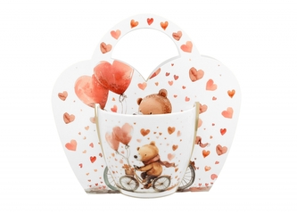 Porcelánový hrnek BEAR ON BIKE 460 ml v papírovém košíku