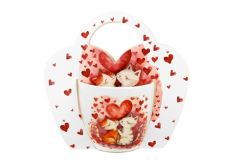 Porcelánový hrnek LOVING CATS 460 ml v papírovém košíku