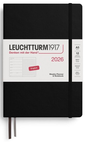 Weekly Planner & Notebook 2026 Medium (A5) Black - tečkovaný