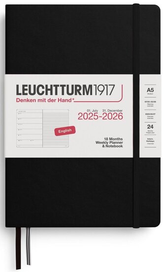 Weekly Planner & Notebook 2026 Medium (A5) 18 Months Black