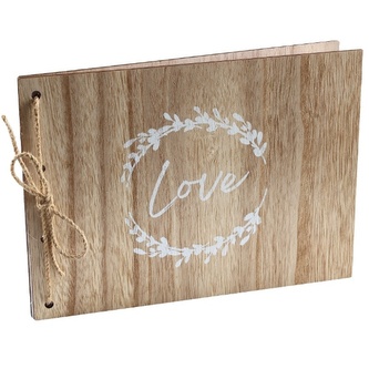 Svatební kniha hostů přírodní – dřevo a juta, 30 x 22 cm