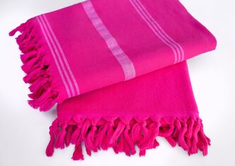 RĘCZNIK PLAŻOWY Z FRĘDZLAMI RELAX 90X170 cm ROŻ W PASKI