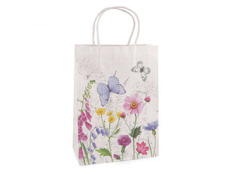 Dárková taška květy a motýli - 12 ks - 5 (19x26 cm) bílá