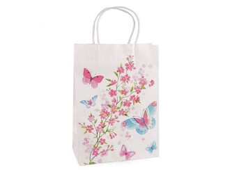 Dárková taška květy a motýli - 12 ks - 3 (19x26 cm) bílá