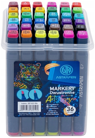 Markery artystyczne 36 kolorów kwadratowe dwustronne Astrapen, Astra