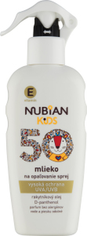 Nubian Kids OF 50 mléko na opalování sprej, 200 ml