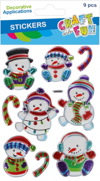 Naklejki Bałwanki metalik 9 szt. Boże Narodzenie CRAFT WITH FUN 545822