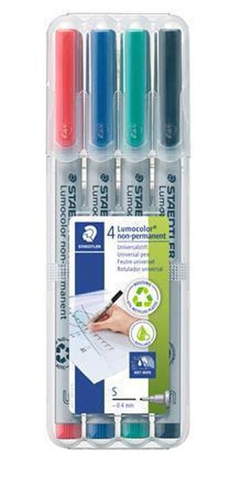 Ne-permanentní popisovač "Lumocolor 311 S", 4 různé barvy, sada, OHP, 0,4 mm, STAEDTLER 311 WP4