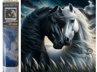 Diamantový obrázek černo-bílý koně 30 x 40 cm