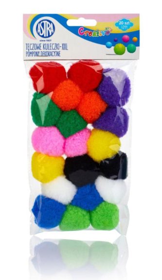 Pompony dekoracyjne 40mm - Tęczowe XXL ASTRA