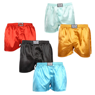 5PACK pánské trenky Styx klasická guma saténové vícebarevné (5C0635072) M