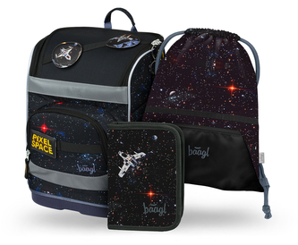 BAAGL SET 3 Zippy plus Pixel Space: aktovka, penál, sáček