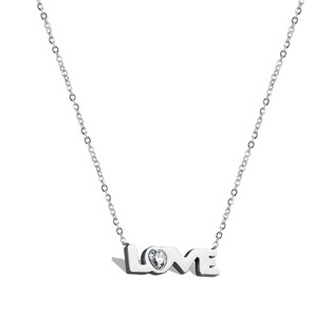 OPD0086-ST Dámský ocelový náhrdelník s přívěškem "love" - srdce