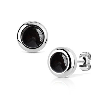 NB011-08 Ocelové náušnice Black Agate 8mm