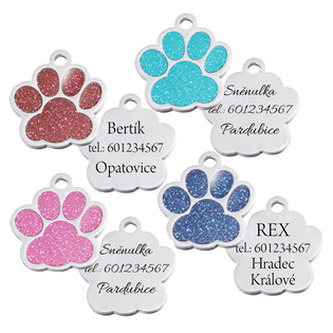 PZ045-R Ocelová psí známka - tlapka - červená
