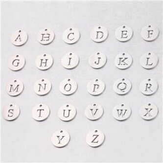 OK1306-M Drobný kulatý ocelový přívěšek - iniciála - iniciála "M"