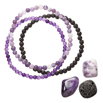 EG1265 Náramky s minerálními kameny amethyst, purple mica, láva