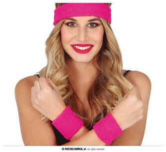 Neonový retro set čelenky a potítek 80-tá léta oranžová