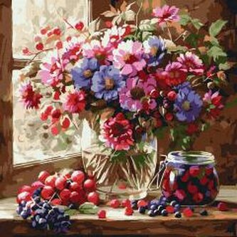Malowanie po numerach - Bukiet i owoce 40x40cm