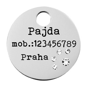 PZ046 Ocelová psí/kočičí známka se zirkony