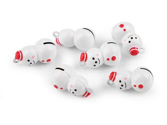 Rolničky sněhulák - 2 ks - 1 bílá červená