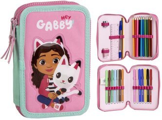 Dvojité školní pouzdro Gabby's Dollhouse|Gábinin kouzelný domek: Hey Gabby! (13 x 20 x 5 cm)