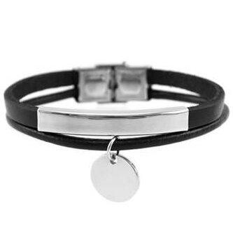 NR1209-19 Kožený náramek s přívěškem, délka 19 cm - černá