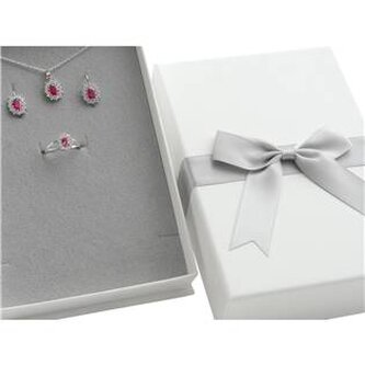 KR0315-GR Dárková krabička na soupravu, bílá se šedou mašlí