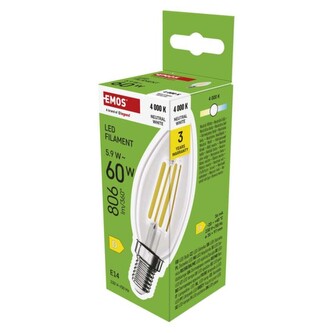 Emos LED žárovka Filament svíčka / E14 / 5,9 W (60 W) / 806 lm / neutrální bílá Emos LED žárovka Filament svíčka / E14 / 5,9 W (60 W) / 806 lm / neutrální bílá