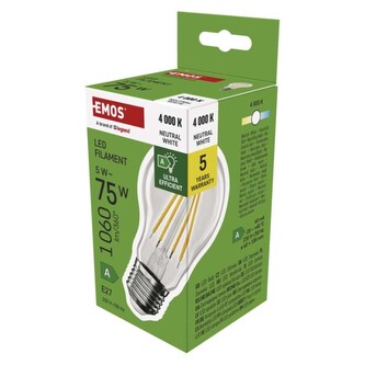 Emos LED žárovka Filament A60 A CLASS/ E27 / 5 W (75 W) / 1 060 lm / neutrální bílá Emos LED žárovka Filament A60 A CLASS/ E27 / 5 W (75 W) / 1 060 lm / neutrální bílá