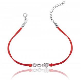 IT0011-R Červený náramek se stříbrným nekonečnem a srdíčkem - srdce
