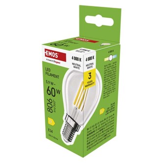 Emos LED žárovka Filament Mini Globe / E14 / 5,9 W (60 W) / 806 lm / neutrální bílá Emos LED žárovka Filament Mini Globe / E14 / 5,9 W (60 W) / 806 lm / neutrální bílá