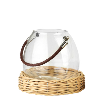 GUSTAV Lampion szklany 21,5cmz wiklinową podstawą