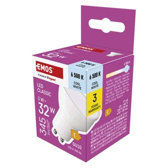 Emos LED žárovka Classic MR16 bílá / GU10 / 3 W (32 W) / 345 lm / studená bílá