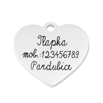 PZ047 Ocelová psí/kočičí známka srdíčko se zirkony