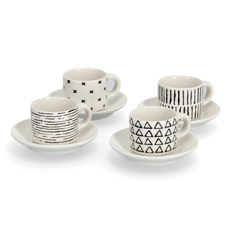 ZELLER šálků s podšálky na espresso z geometrickými vzory 70 ml