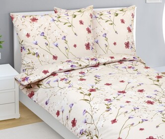 Povlečení bavlněné - Fialová,Béžová,Bílá - 140x200, 70x90 cm