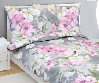 Povlečení bavlněné - Růžová,Šedá,Bílá - 140x200, 70x90 cm