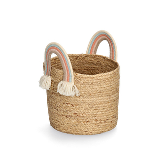 ZELLER Úložný box kulatý motiv Duha bavlna a mořská tráva 30x30cm
