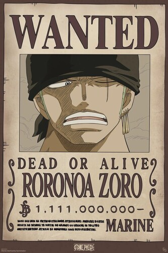 Plakát, Obraz - One Piece - Wanted Zoro Wano, 61 × 91.5 cm