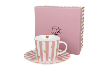 Filiżanka ze spodkiem Różowa - MAŁE SERDUSZKA